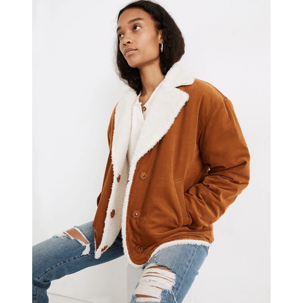 Madewell Camel Brown Sherpa-Lined Corduroy Jacket Women's Size XXL Coat Western
